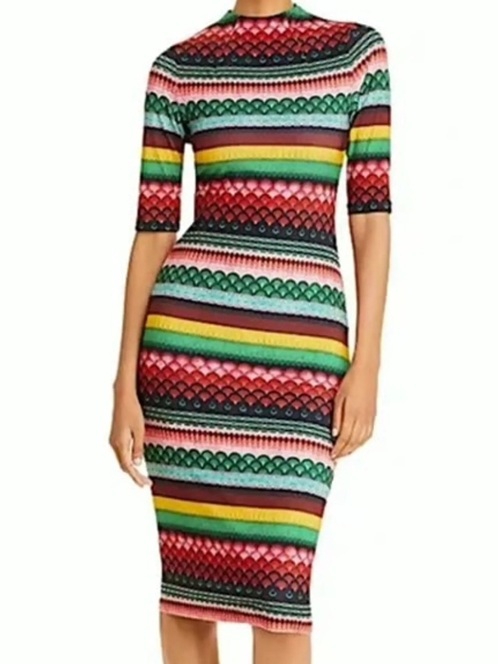 Alice + Olivia Delora Stripe Multicolor Jersey Short Sleeve Midi Dress Small